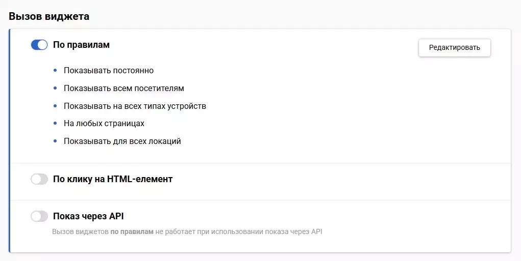 Пример условий показа виджета в системе eSputnik Пример условий показа виджета в системе eSputnik