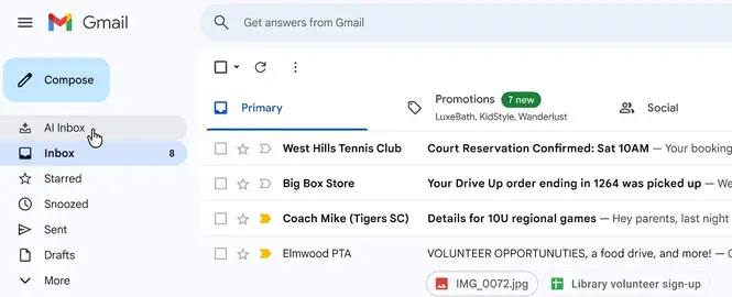 Секція AI Inbox у скриньці Gmail  
