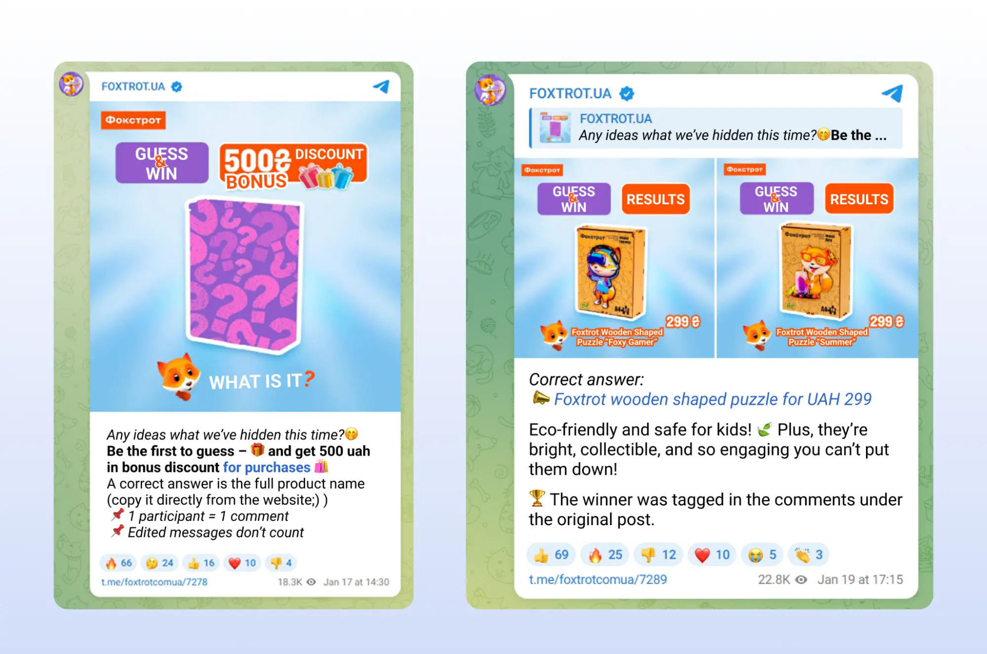 Пример розыгрыша в Telegram