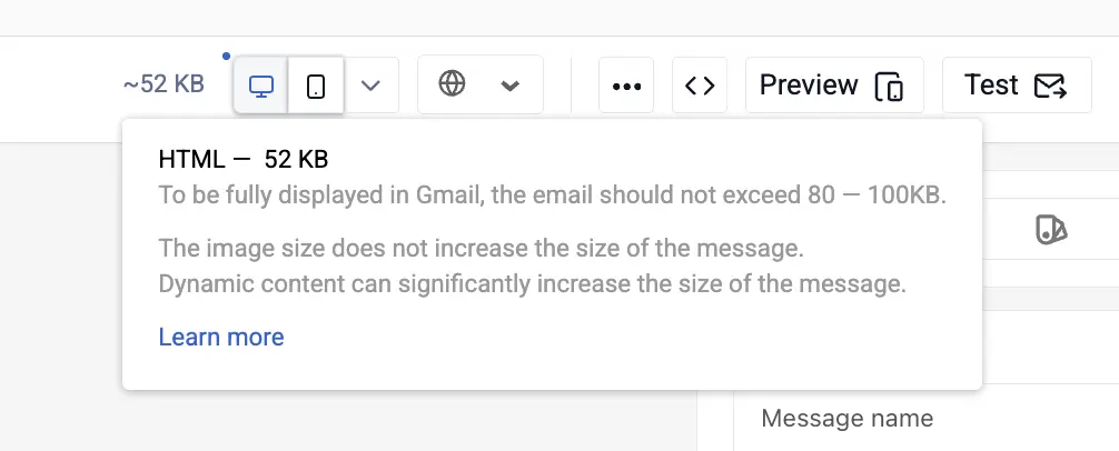 Вес email-сообщения в редакторе eSputnik