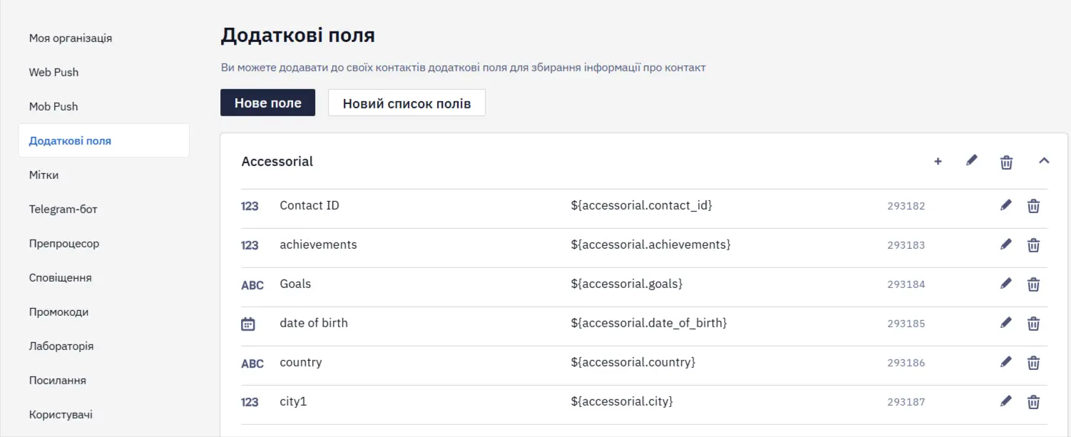 Новий формат змінної додаткового поля