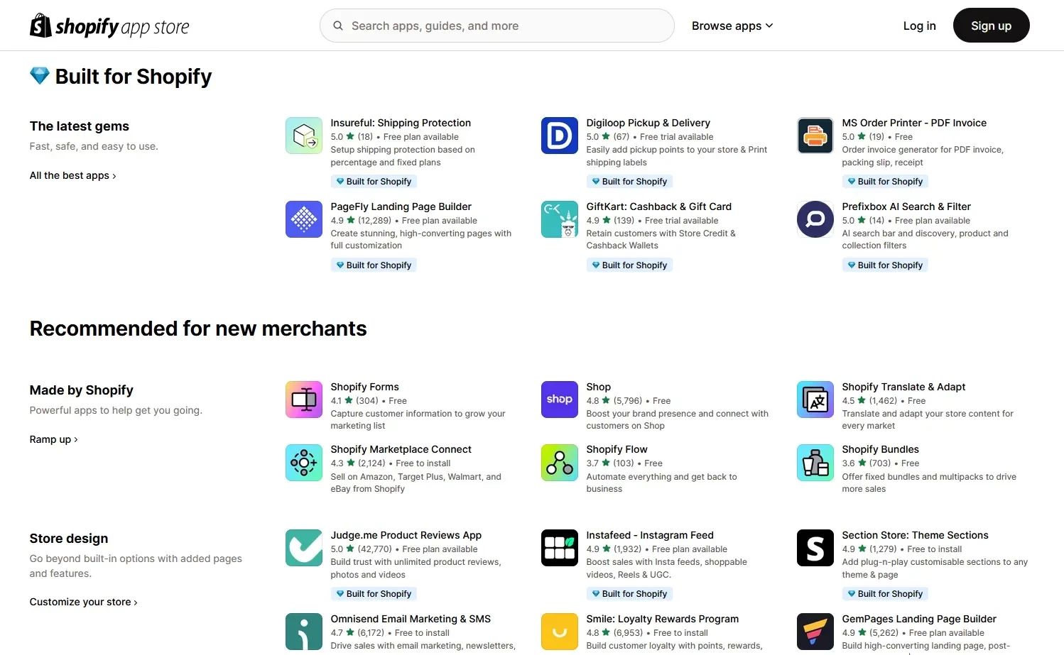 Главная страница магазина приложений Shopify