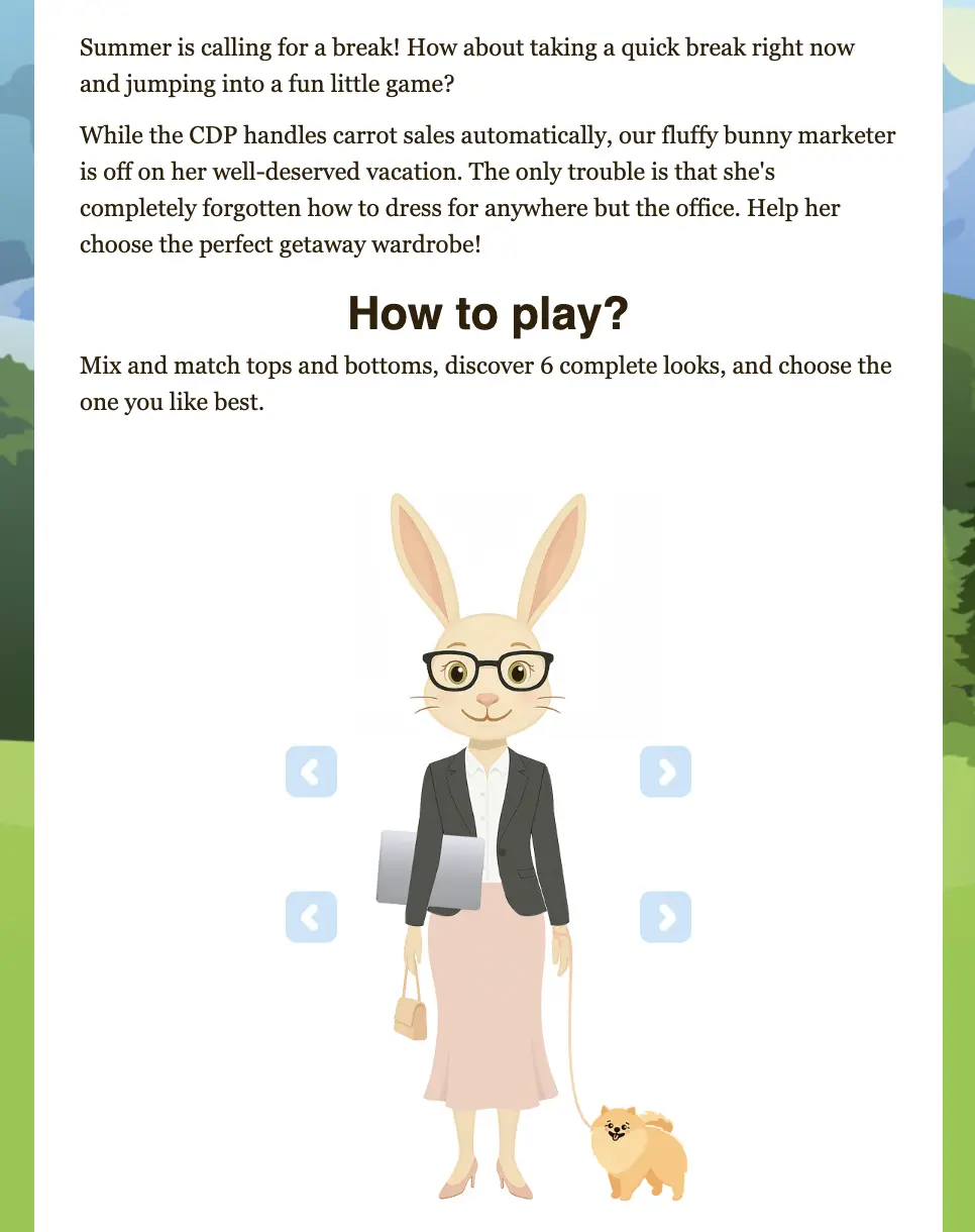 Пример игры "Что надевает маркетолог в отпуске" Пример игры "Что надевает маркетолог в отпуске"