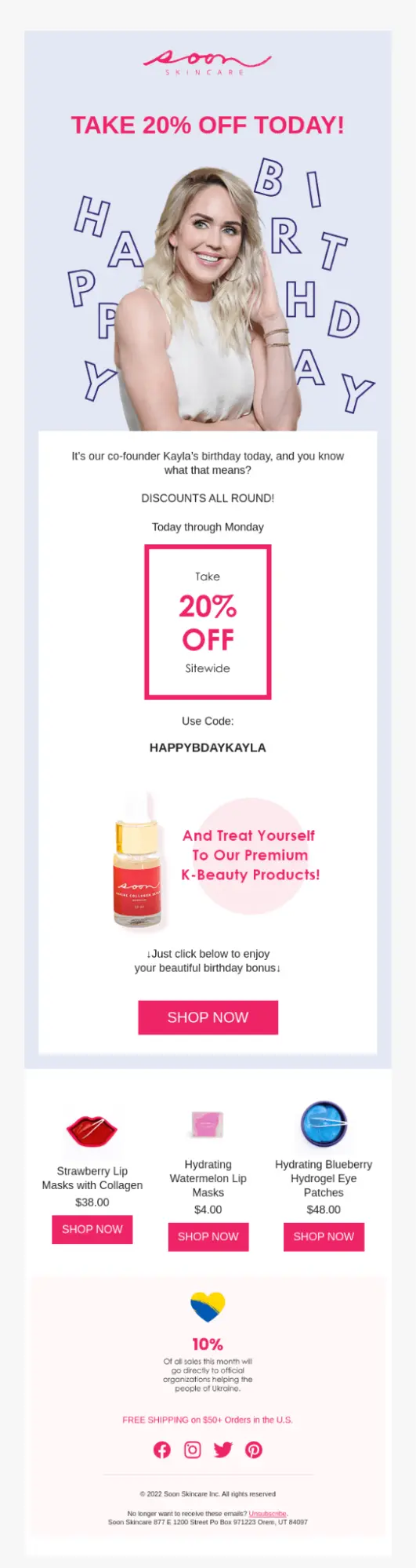 Приклад листа-вітання з днем народження з підбіркою товарів