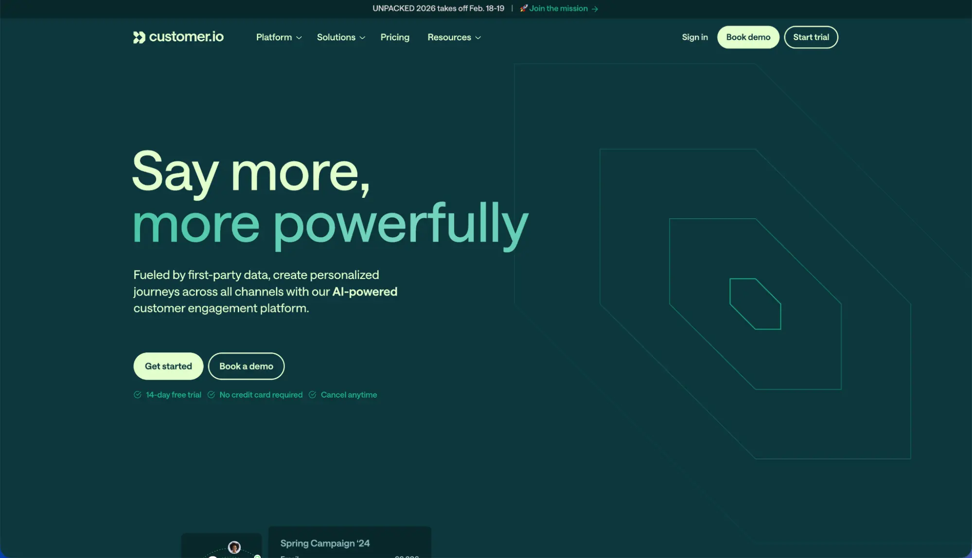 Головна сторінка Customer.io 