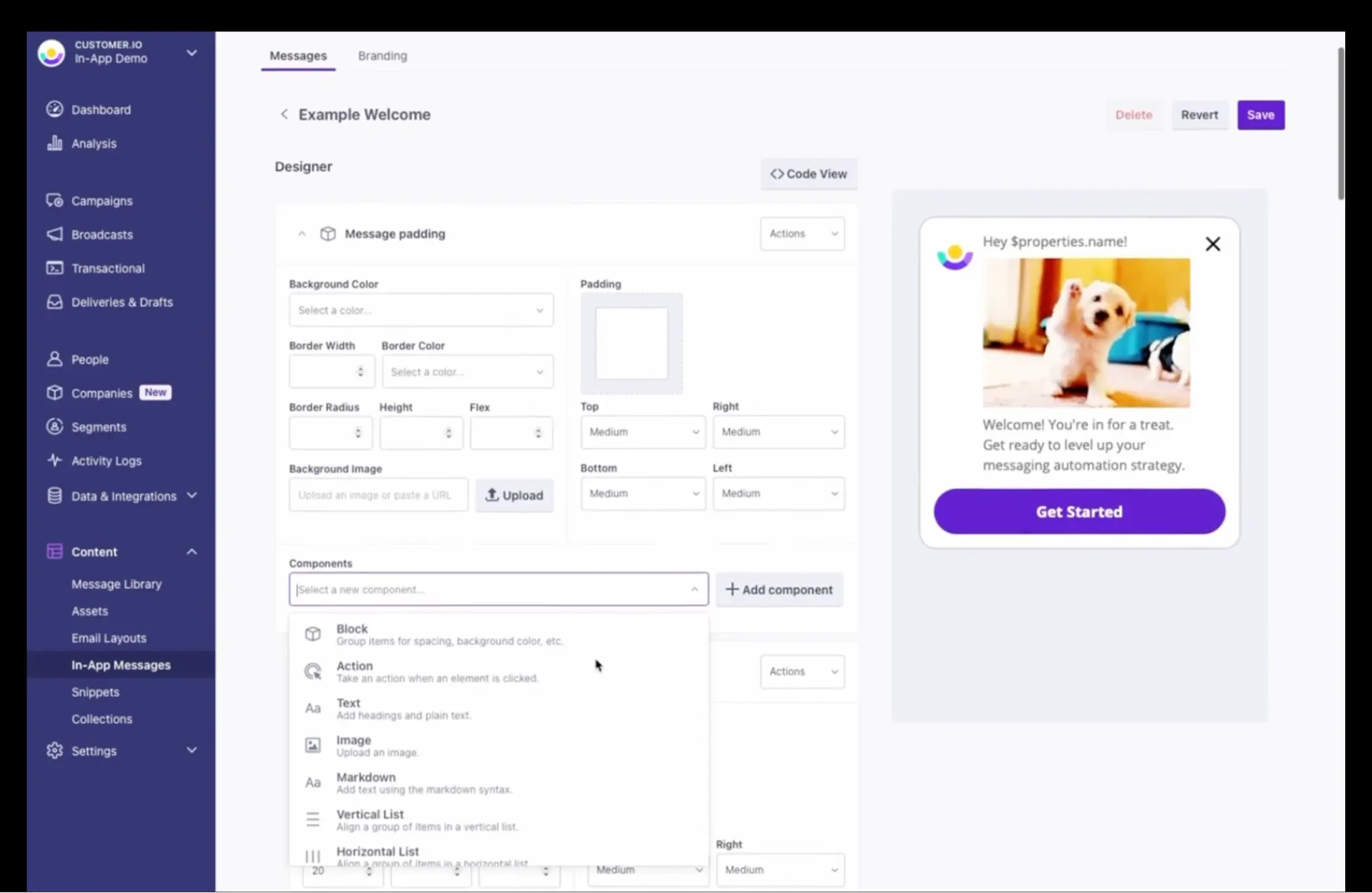 Редактор In-App повідомлень в Customer.io 