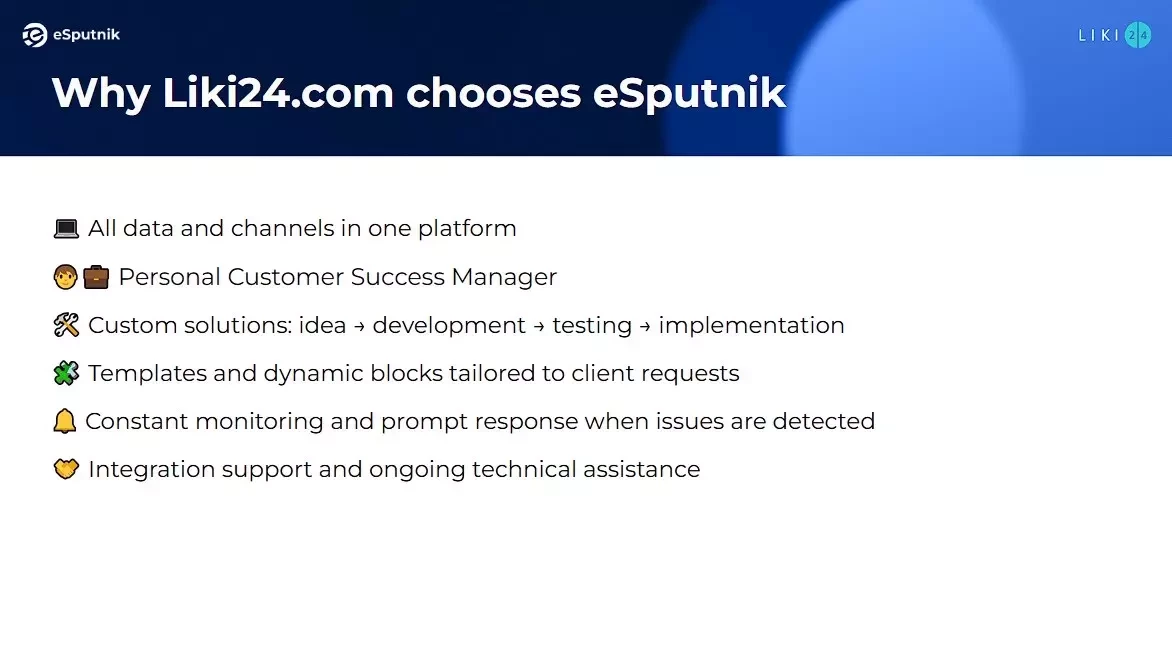 Основные причины, определившие выбор Liki24.com в пользу eSputnik
