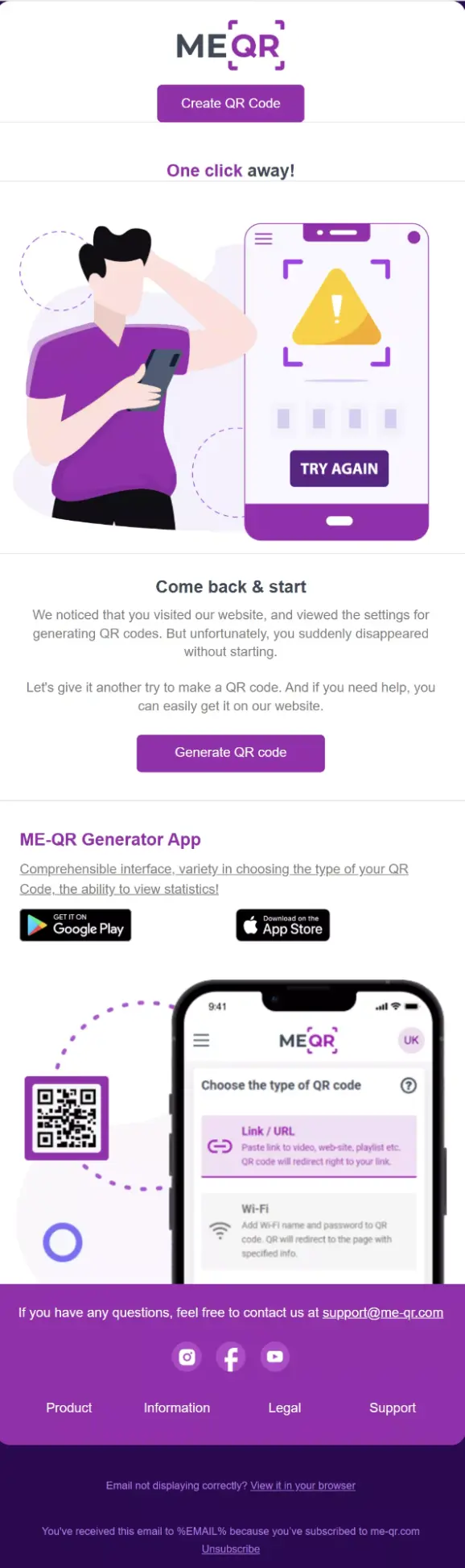 The trigger email for completing QR code creation The trigger email for completing QR code creation