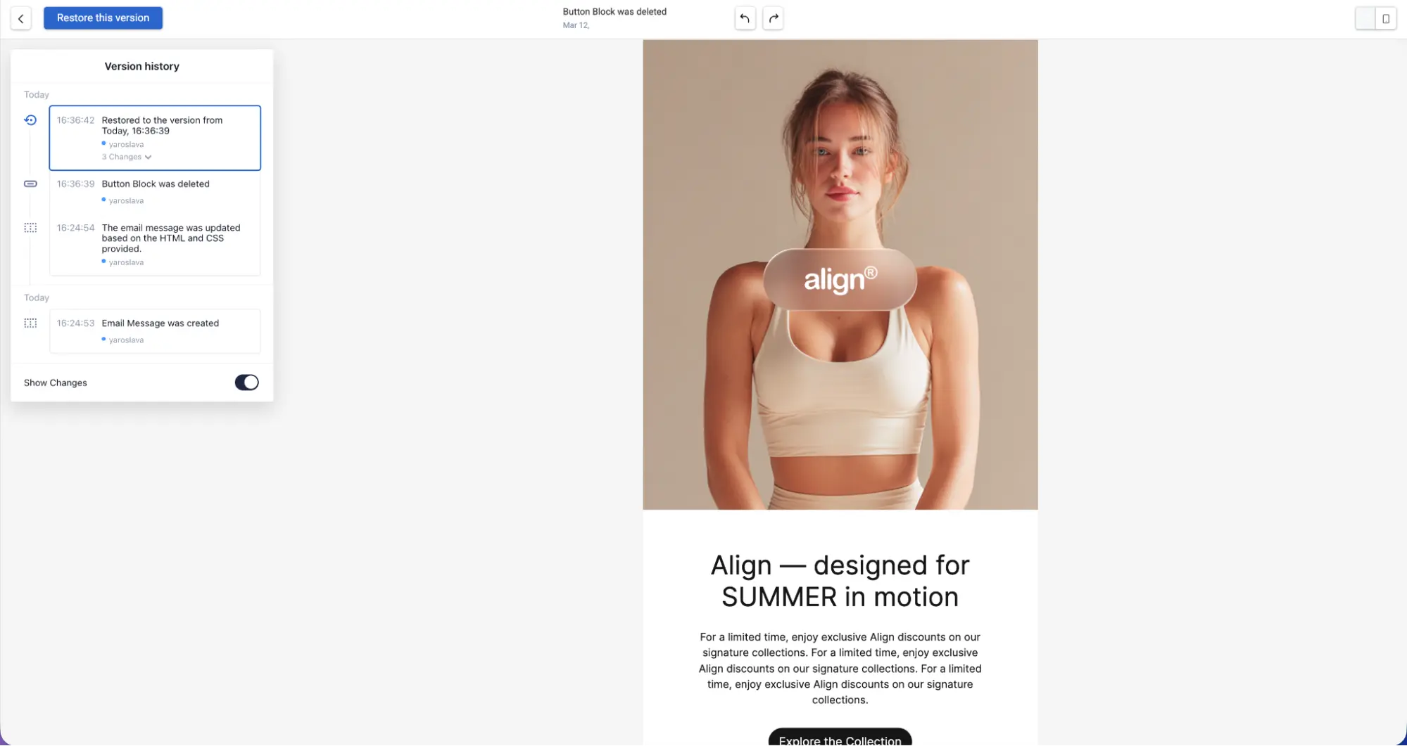 Пример сохраненной истории изменений Пример сохраненной истории изменений