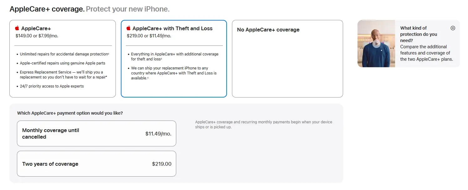 Пропозиція AppleCare+ під час оформлення купівлі телефону Пропозиція AppleCare+ під час оформлення купівлі телефону