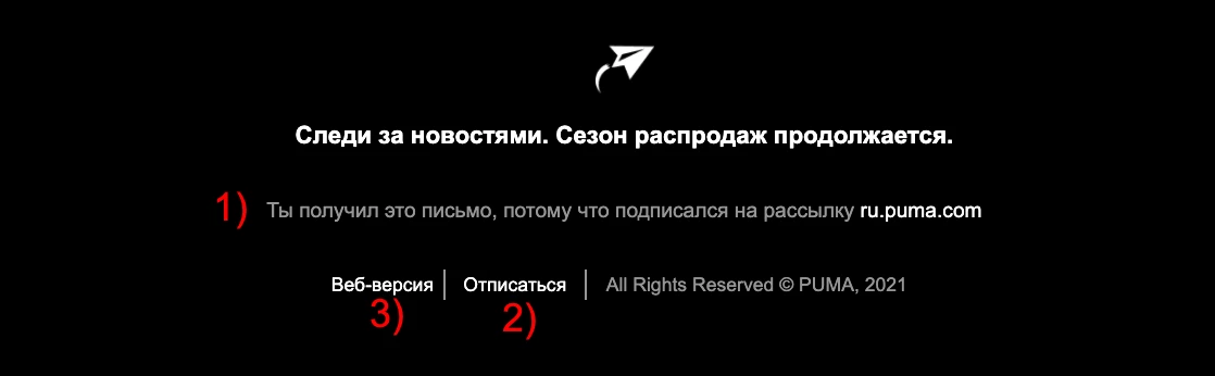 Обязательные элементы в письме