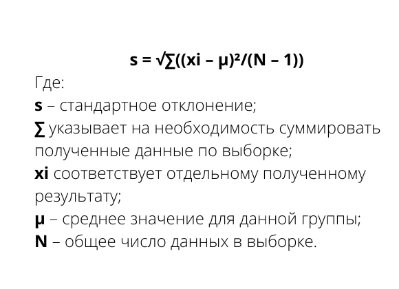 Формула расчета показателя стандартного отклонения