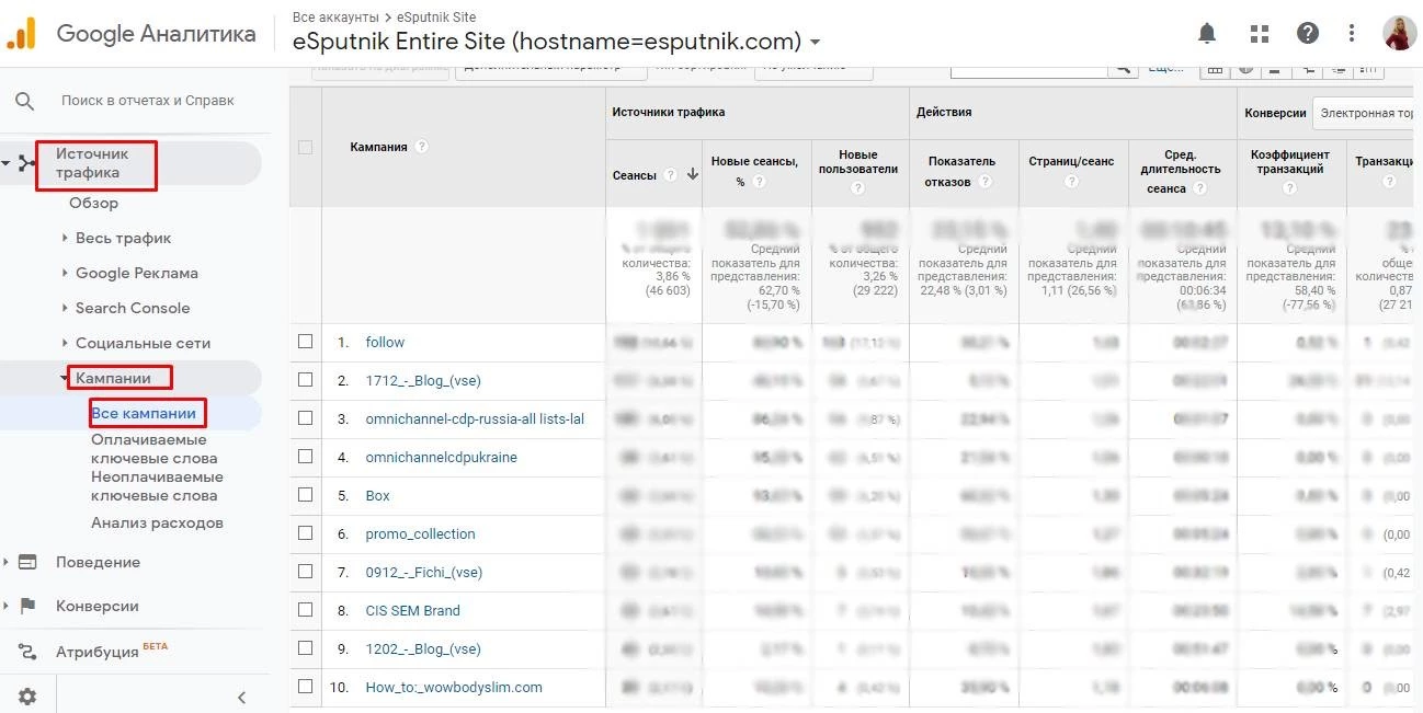 Просмотр аналитики по рекламным кампаниям в Google Analytics