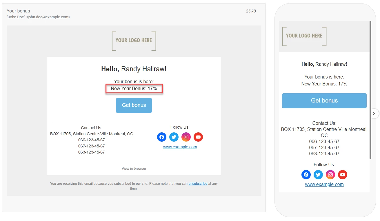 Результат підстановки комбінованих тегів